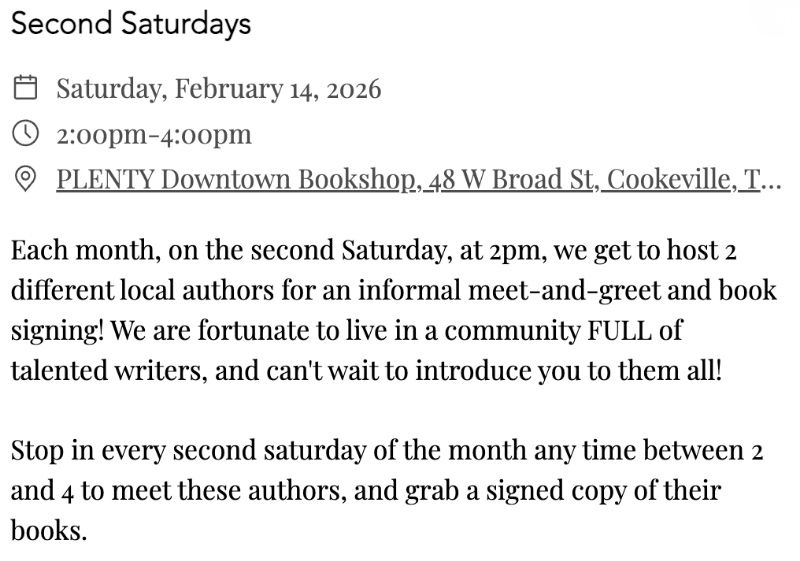 Plenty Bookstore event<br />
